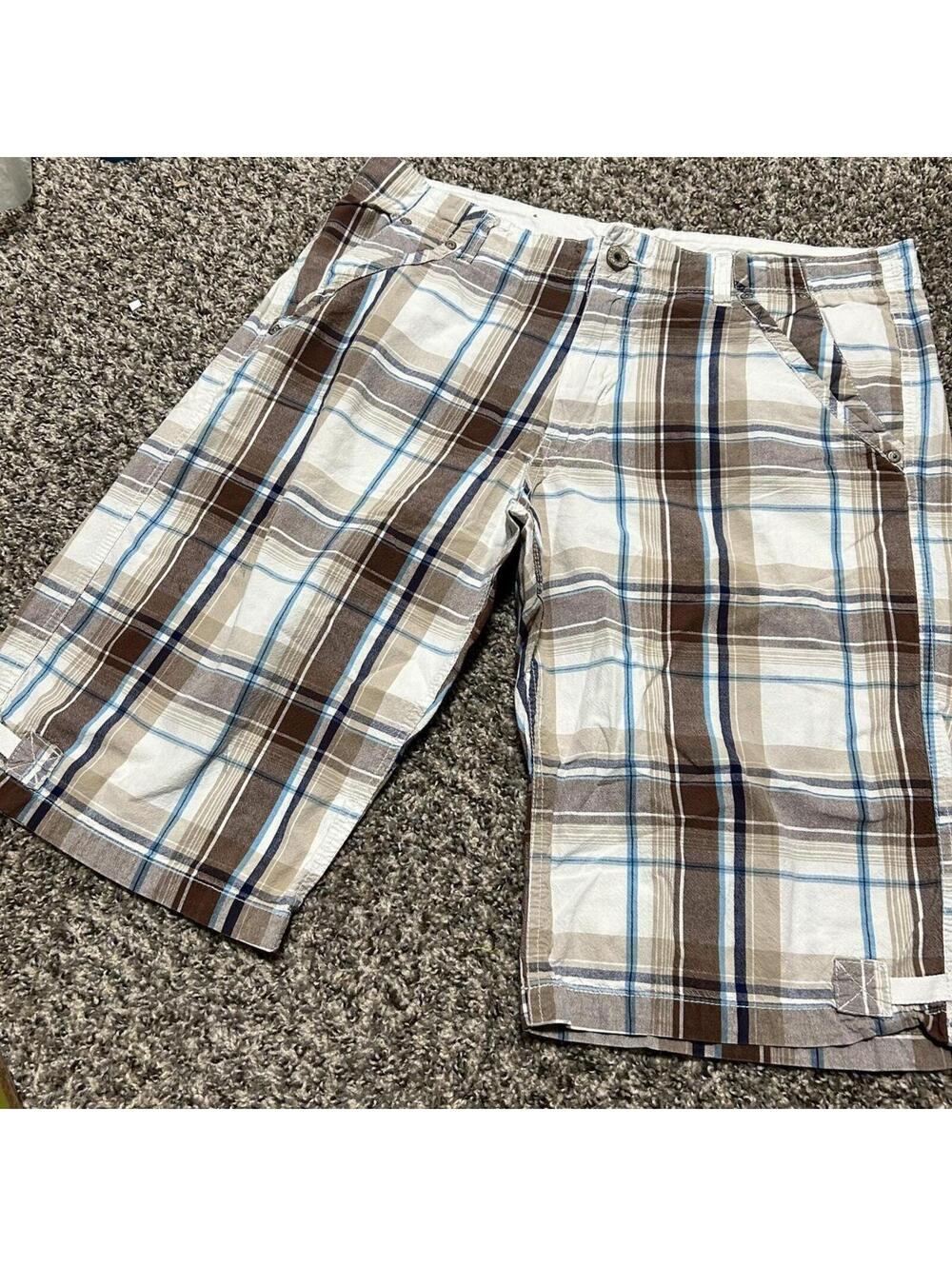 Carbon Y2K Plaid Brown Men’s Baggy Shorts Low Rise Shorts Sz 36
